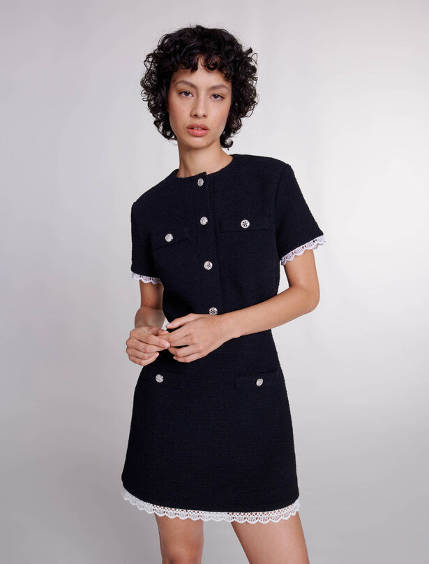마쥬 Maje Short tweed dress with trim,Black