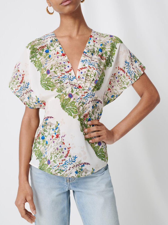 220liviere Delicate Floral Silk Top Tops Shirts Maje Com