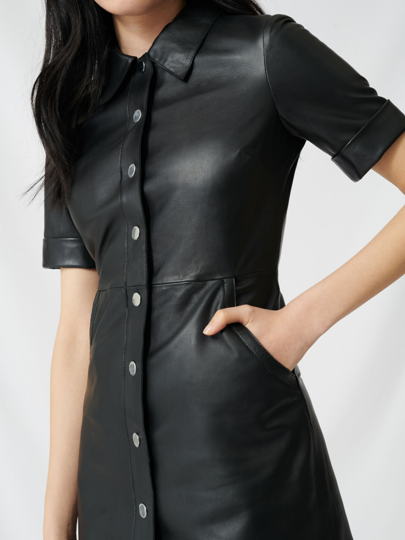 leather shirt dress