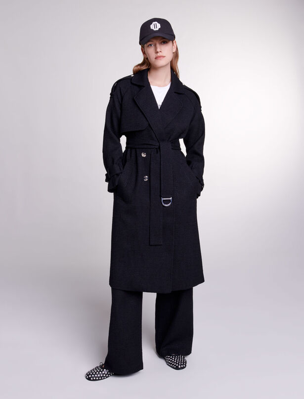 마쥬 Maje Tweed trench coat,Black