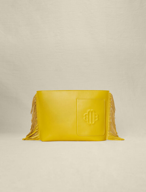 122FLATBAGLEATHER Clover leather bag with fringing - Large Bags - Maje.com