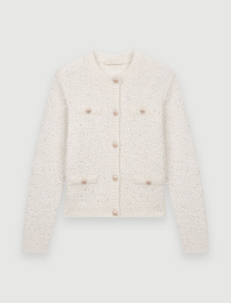 220MISSION Cream cardigan with lurex threads - Sweaters - Maje.com