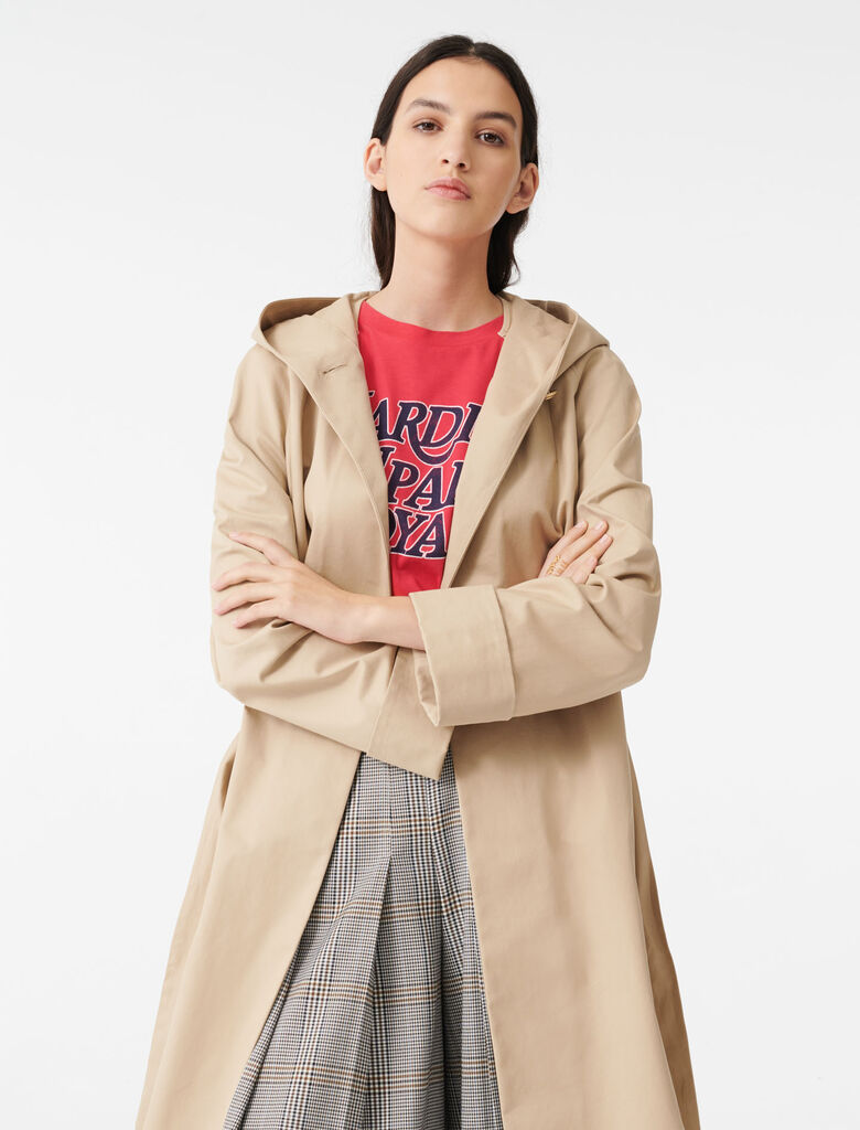 Hooded trench coat with belt : Coats & Jackets color Camel