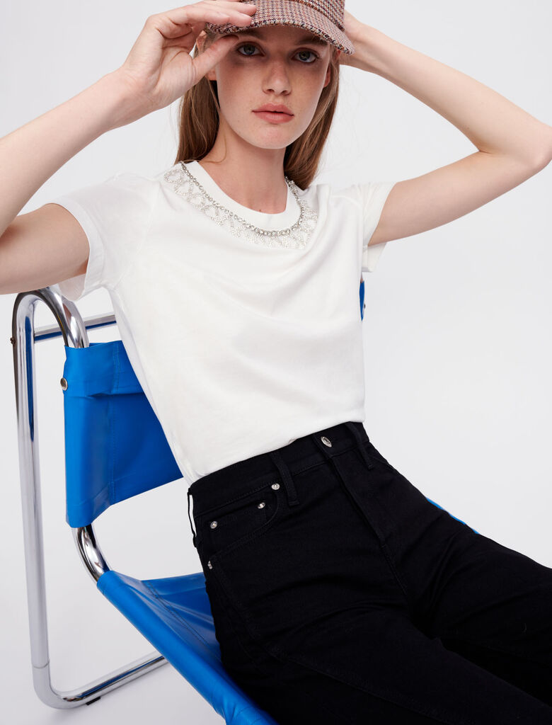 T-shirt with jewel neckline : Tops & Shirts color White