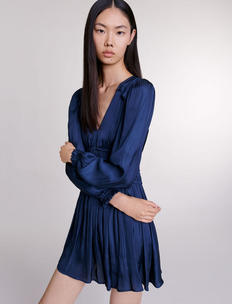 120RIANNE Satin dress with ruffles - Dresses - Maje.com