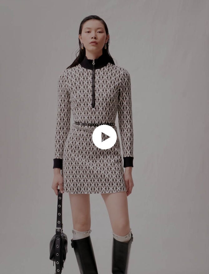 Louis Vuitton Leather Trim Graphic Tweed Mini Skirt BLACK. Size 38