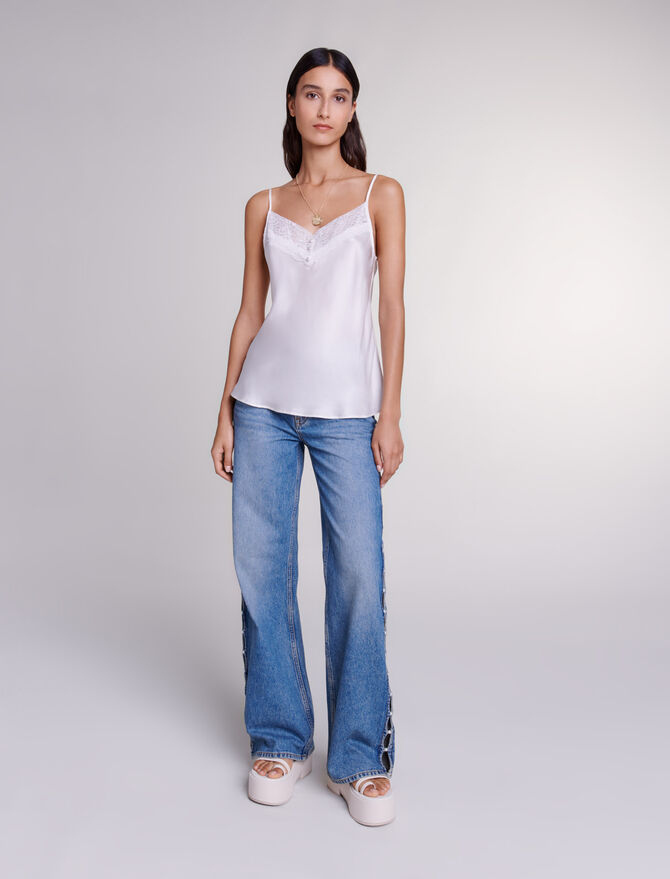 123LEANA Silk satin and lace top - Tops & Shirts - Maje.com