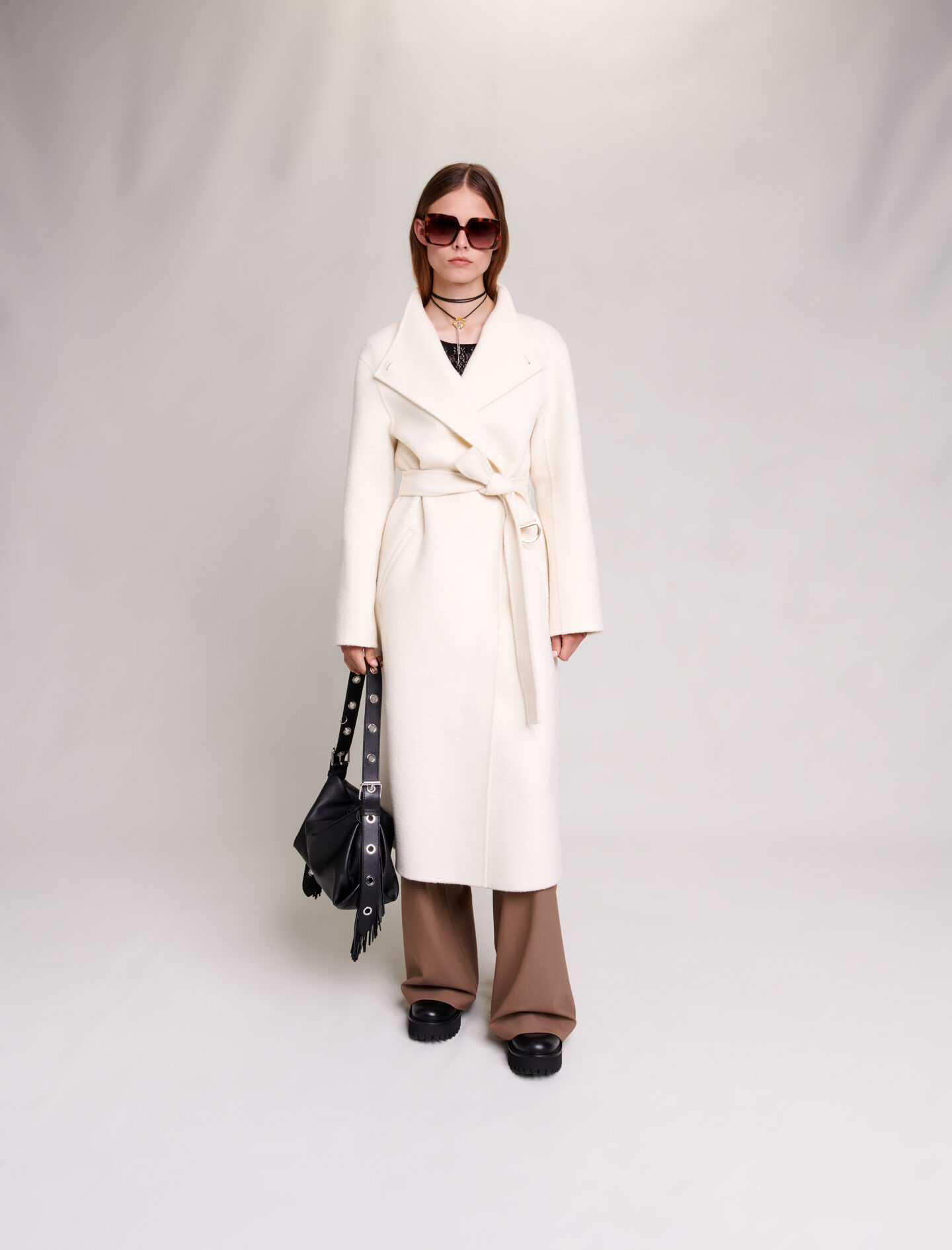 123GENESIS Mid-length coat with tie fastening - Coats - Maje.com