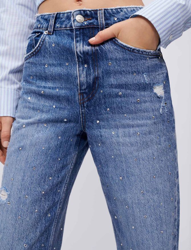122PISTAR High-waisted jeans with rhinestones - Pants & Jeans - Maje.com