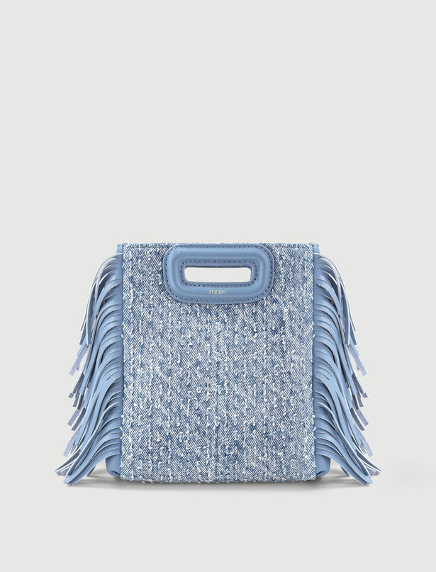 마쥬 Maje M mini bag in denim canvas with rhinestones,Blue