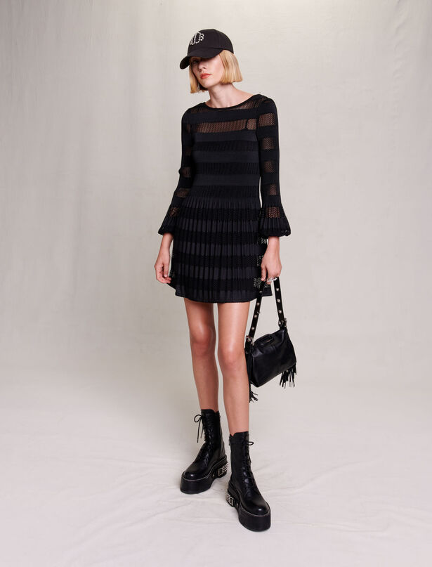 마쥬 드레스 MAJE Short openwork knit dress,Black