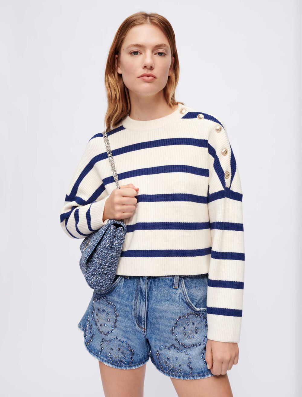 White and blue striped sweater