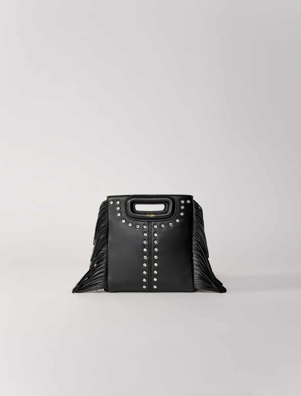 마쥬 Maje M mini leather bag with fringes,Black