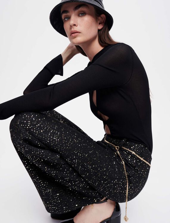 Black tweed trousers with sequins - Pants & Jeans - MAJE