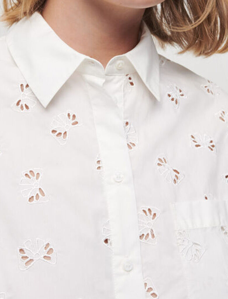 Embroidered openwork poplin shirt : Tops & Shirts color White