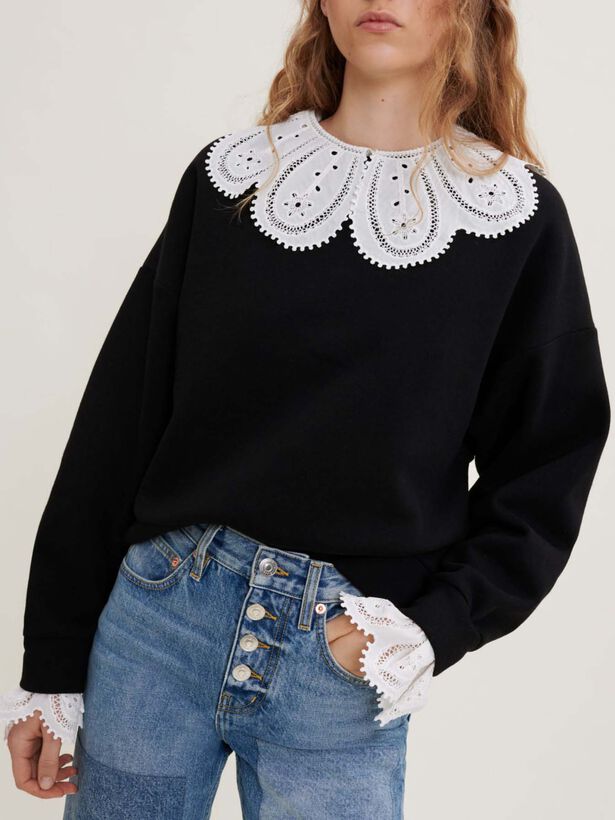 마쥬 레이스 맨투맨 MAJE Sweatshirt with lace details,Black