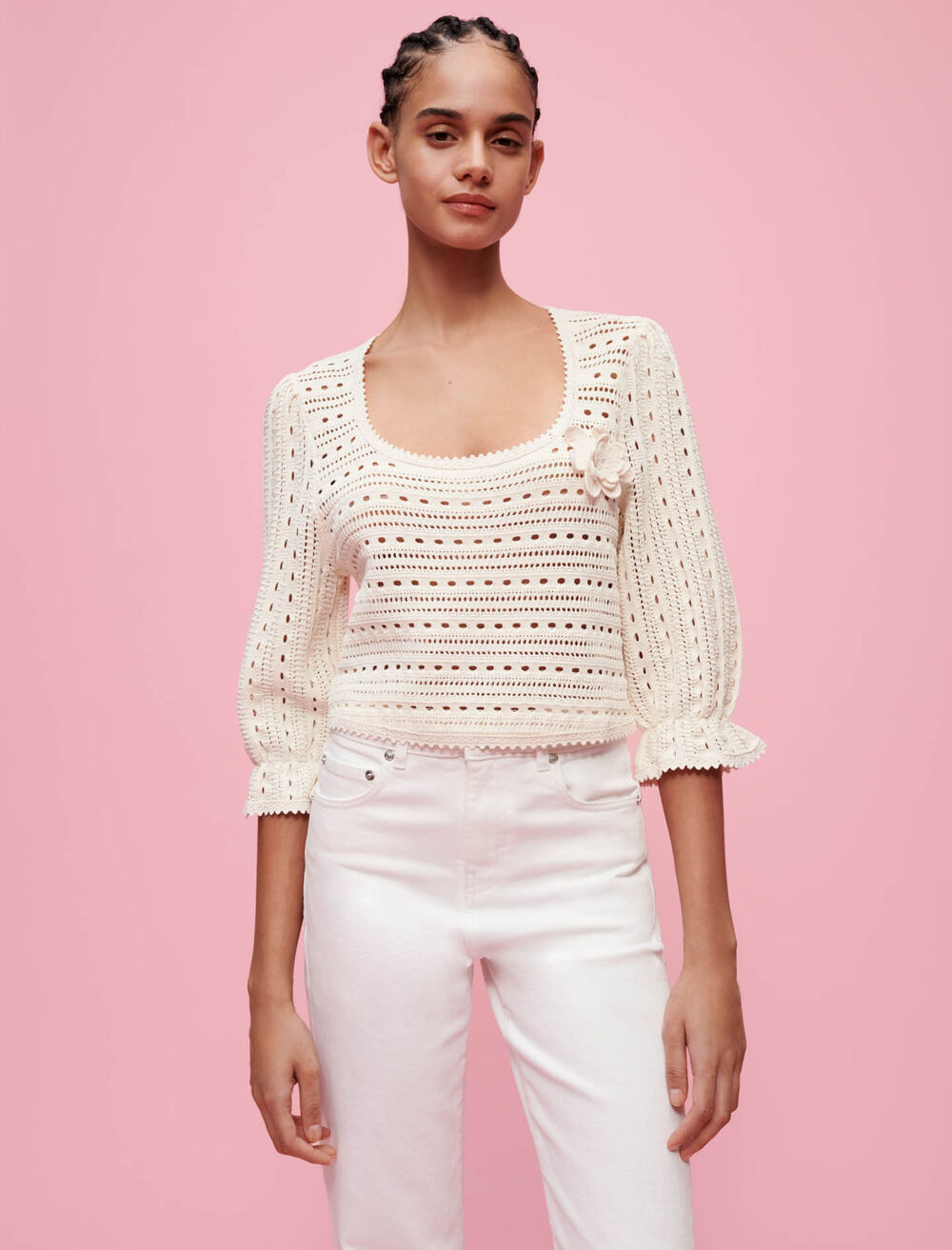 122MARCIA Pointelle sweater with rick-rack details - Sweaters ...