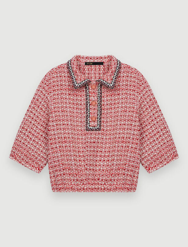 마쥬 트위드 크롭탑 MAJE Ethnic trim tweed crop top,pink