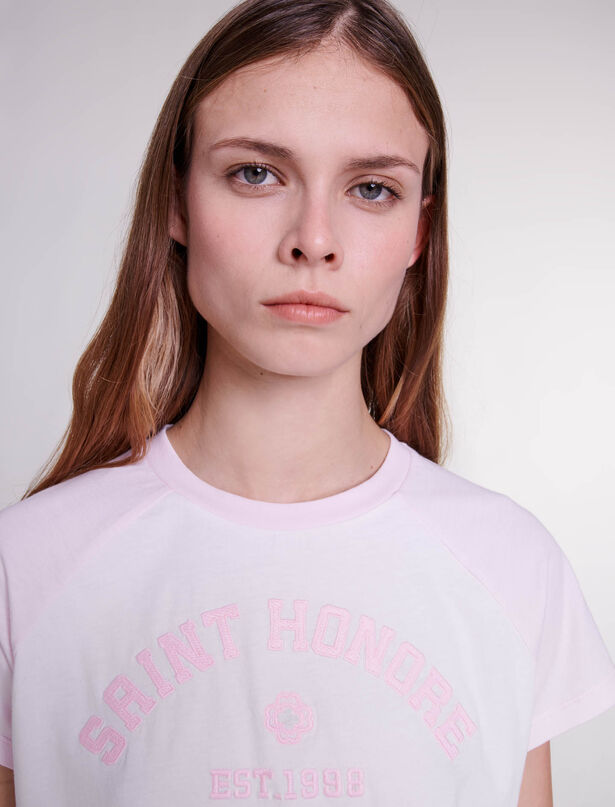 마쥬 티셔츠 Maje Saint Honore T-shirt,Pink/Ecru
