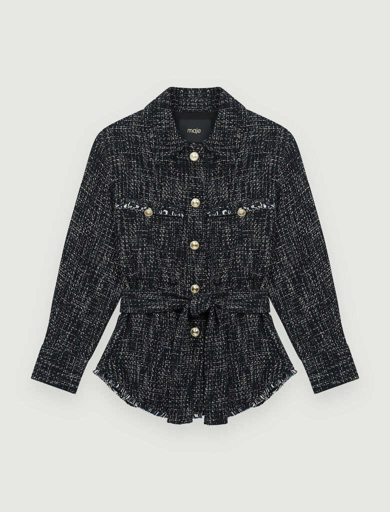 121BILAGA Belted tweed-style jacket - Coats & Jackets - Maje.com