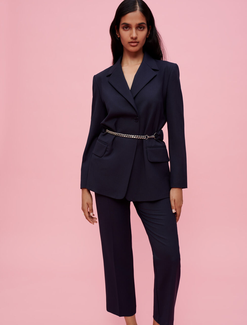 121VILLE Tailored jacket with chain belt - Coats & Jackets - Maje.com