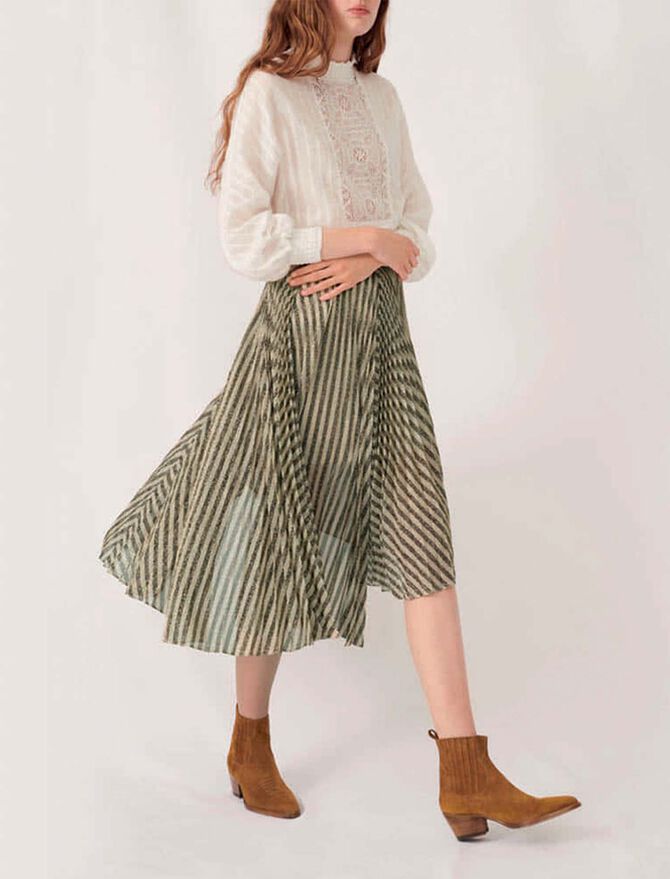 120JUNGLA Bicolour lurex plissée midi skirt - Skirts & Shorts - Maje.com