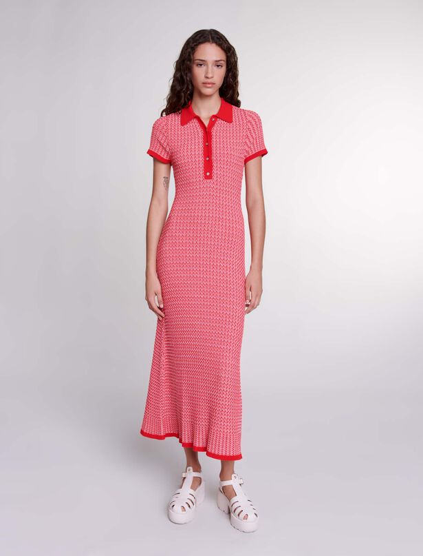 마쥬 드레스 Maje Herringbone knit maxi dress,Red