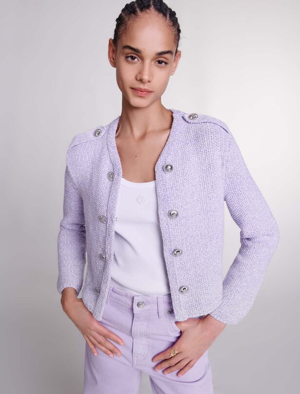 마쥬 Maje Cropped glitter knit cardigan,Parma Violet