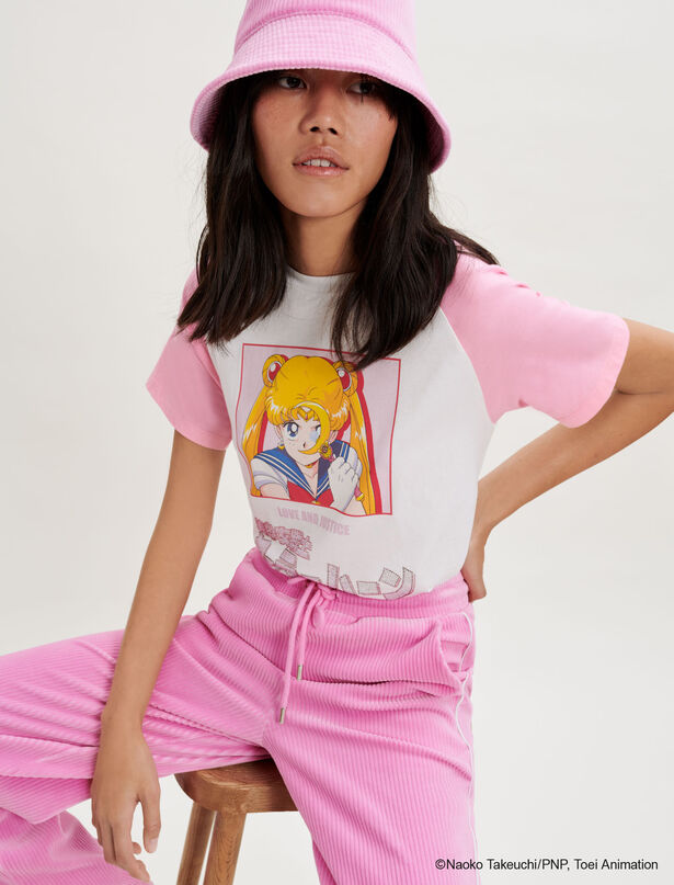 마쥬 티셔츠 MAJE Two-tone cotton T-shirt,Pink