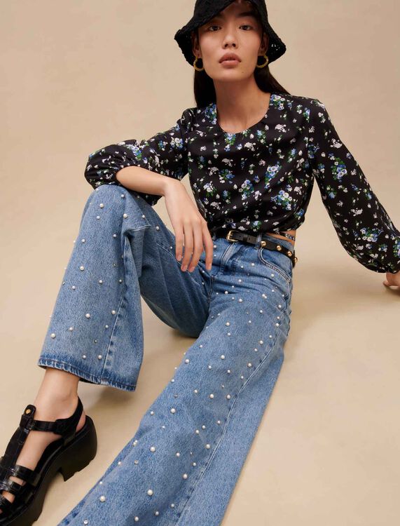 Wide-leg jeans with bead embellishment - Pants & Jeans - MAJE