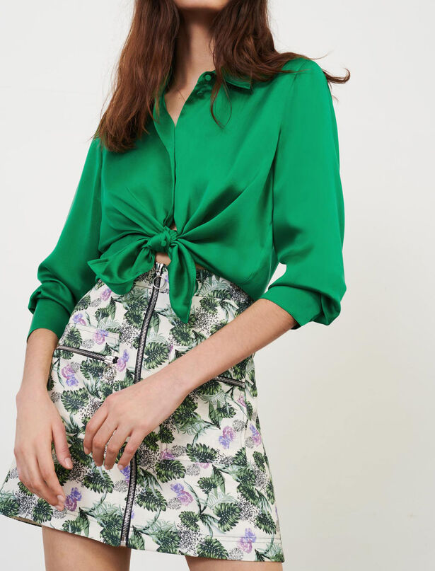 마쥬 Maje Printed linen viscose skirt with zip,White/Green/Purple
