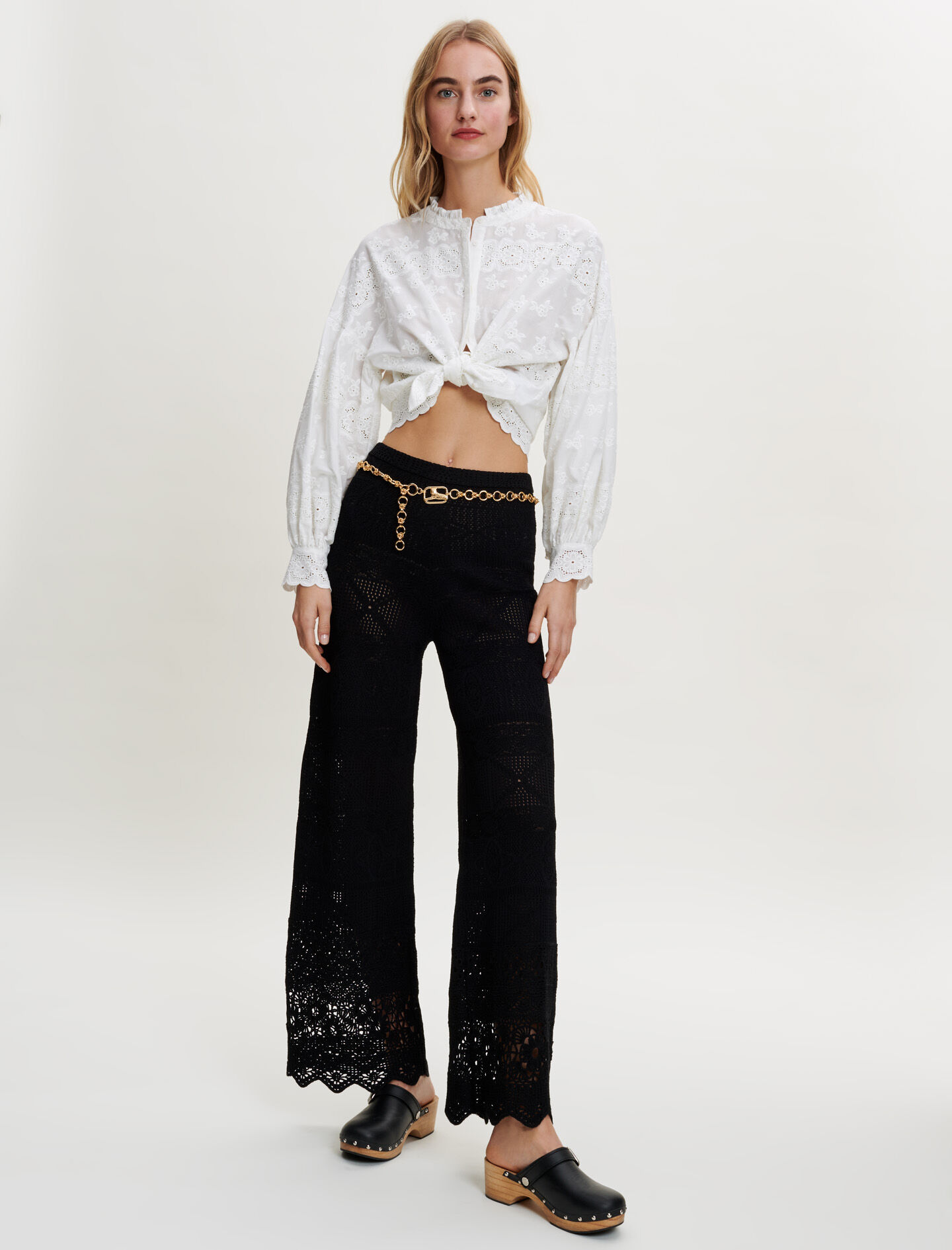Pantalon crochet noir clearance