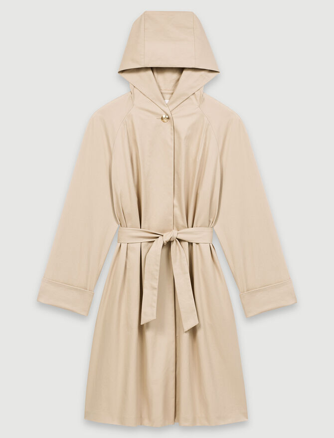 Hooded trench coat with belt : Coats & Jackets color Camel