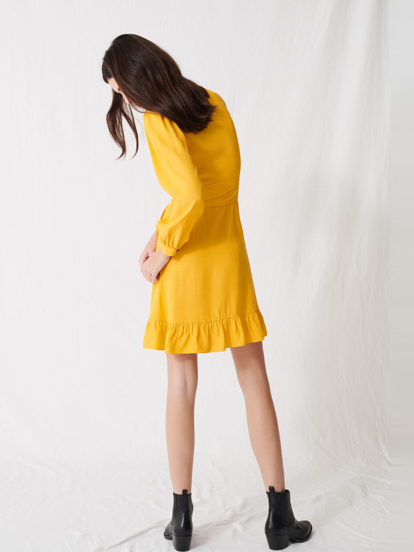 black and yellow long dress