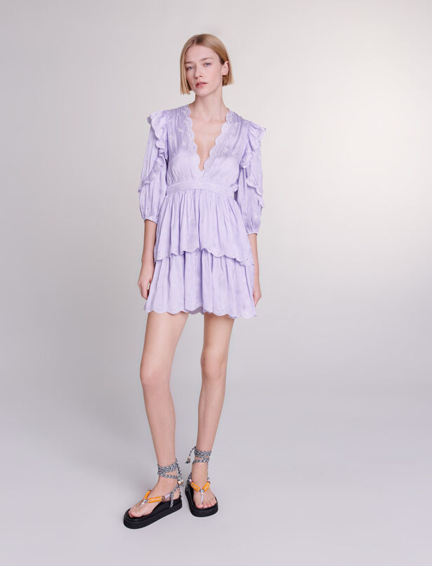 마쥬 Maje Short satin-look embroidered dress,Parma Violet