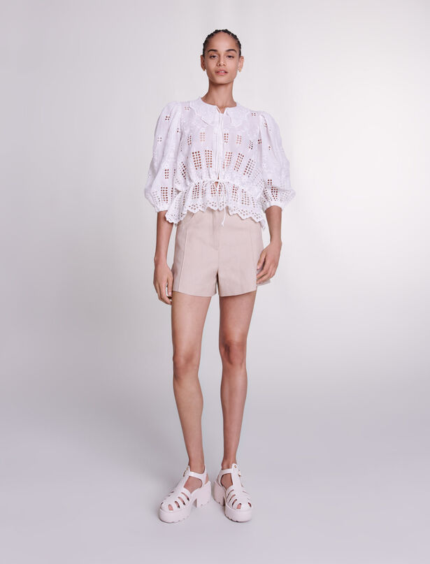 마쥬 Maje Embroidered linen blouse,White
