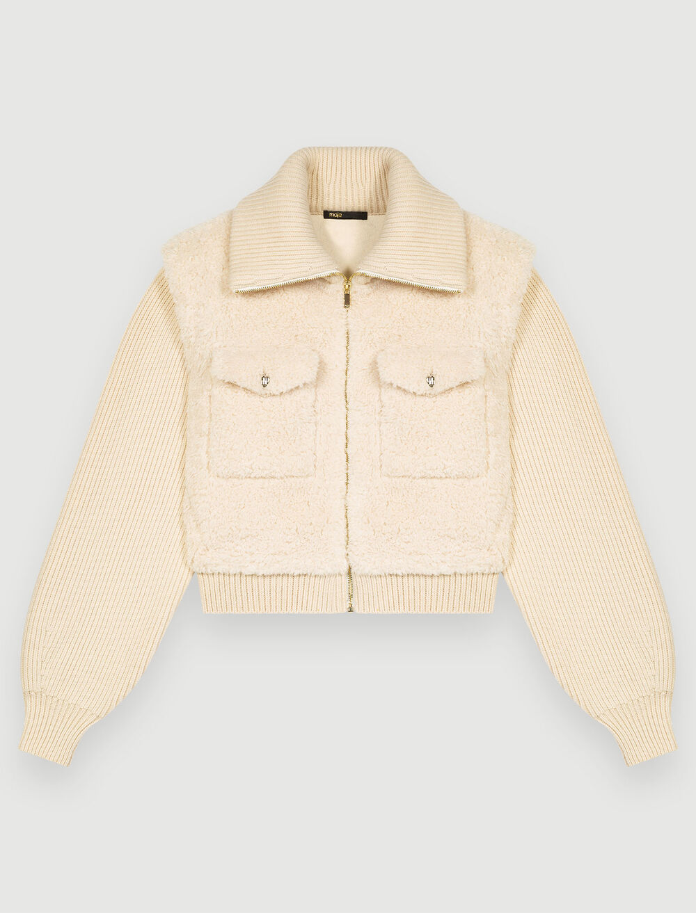 122BELIO Faux fur and knit jacket - Coats & Jackets - Maje.com