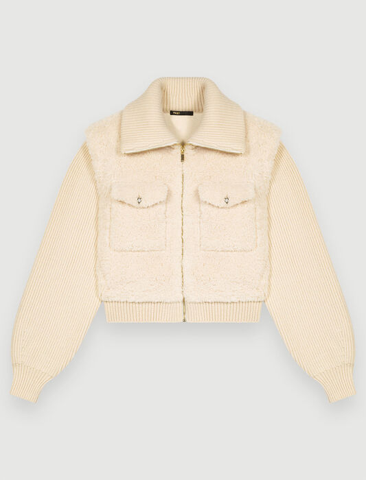 122BELIO Faux fur and knit jacket - Coats & Jackets - Maje.com