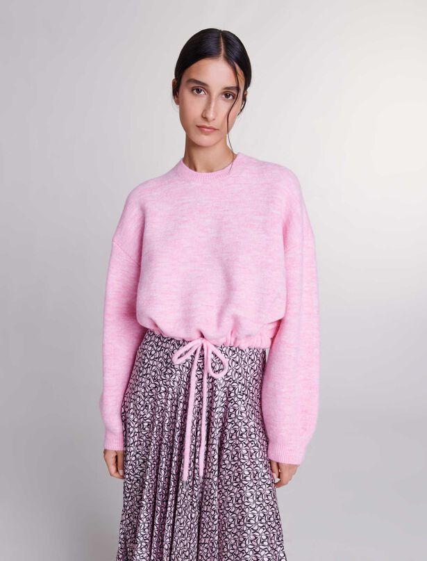 마쥬 Maje Cropped knit jumper with drawstring,Pale Pink