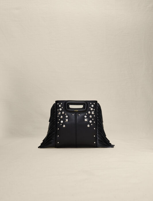 Maje Woman's Brass Leather: M Mini Bag in Studded Leather for Spring/Summer, One size, in Color Black / Black