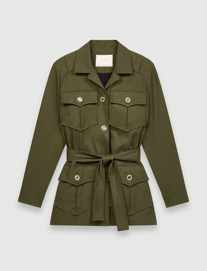 Military-style belted coat : Coats & Jackets color Dark Khaki