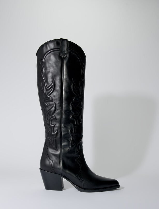 마쥬 Maje Western leather boots,Black