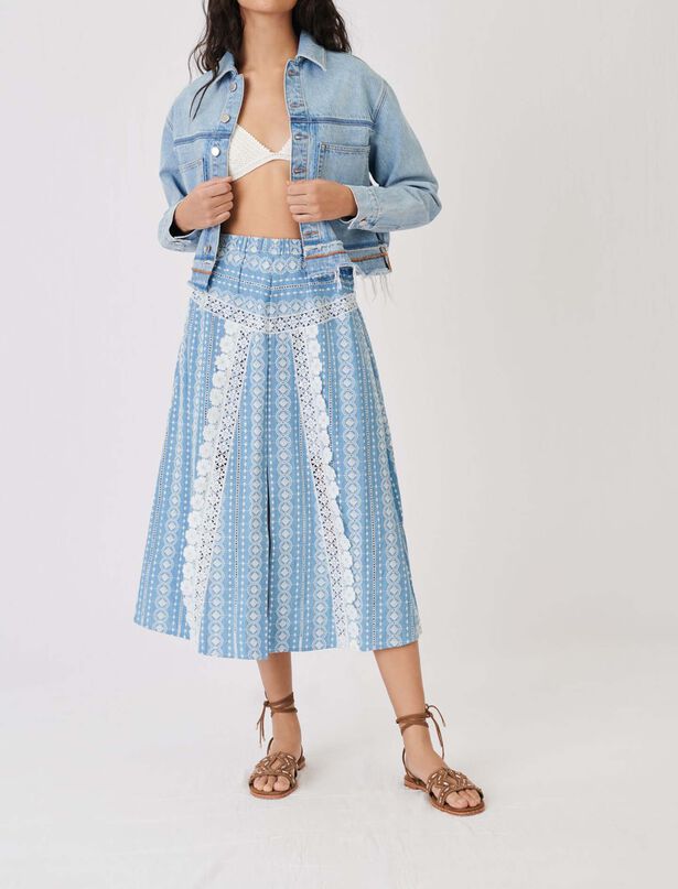 마쥬 Maje Skirt with contrasting trims,Light Blue