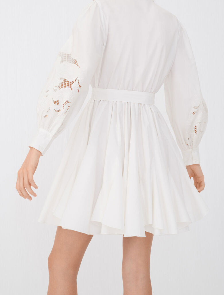 Cotton and guipure lace skater dress : Dresses color White
