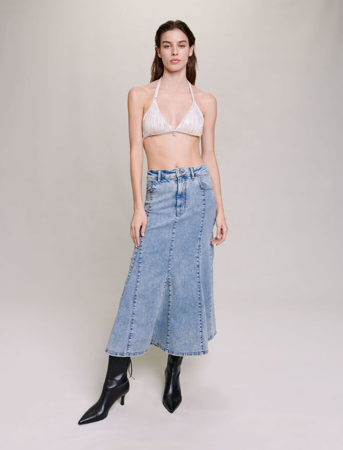 boohoo Ruched Denim Bralette With Rhinestone Straps - ShopStyle Tops