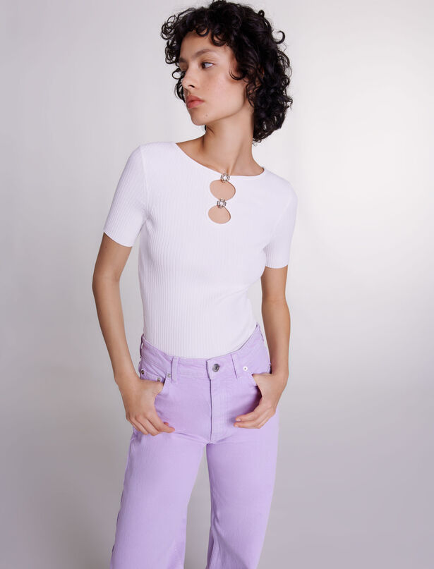 마쥬 Maje Cutaway knit top with jewellery,White