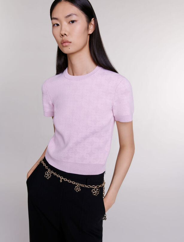 Maje Cropped jacquard knit jumper,Pale Pink