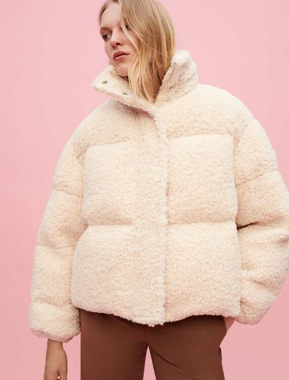 Ecru faux fur down jacket - Coats & Jackets - MAJE