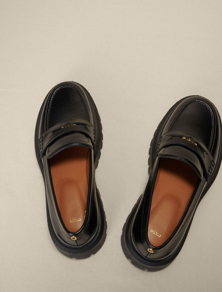 223FLOAFERMEDAILLE Leather platform loafers - Loafers & Mules - Maje.com