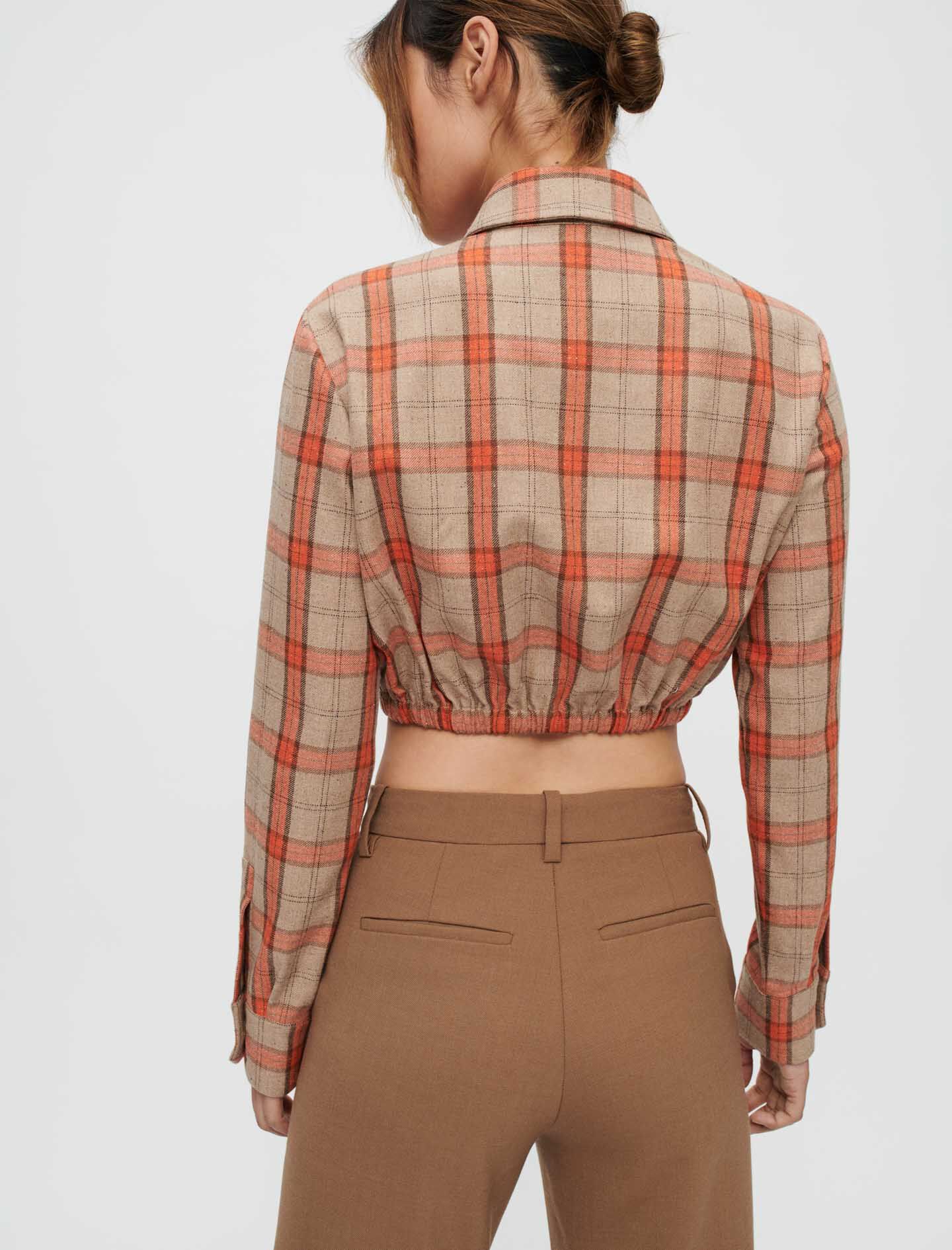 122CAVELLINO Camel and orange checked cropped shirt
